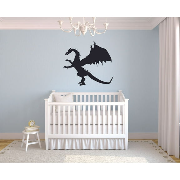 Giant Huge Dragon Silhouette Drawing Design Boys Decoration Vinyl Wall Art Wall Sticker Wall Decal Design Home Wall Room Décor For Kids Room Boys Nursery Infant Toddler Room Design (40x40 inch)