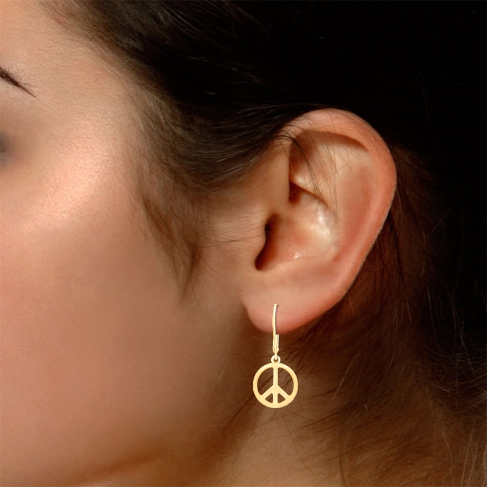 AFFY Peace Sign Lever Back Dangle Earrings Jewelry for Women in 14k Yellow Gold over Silver