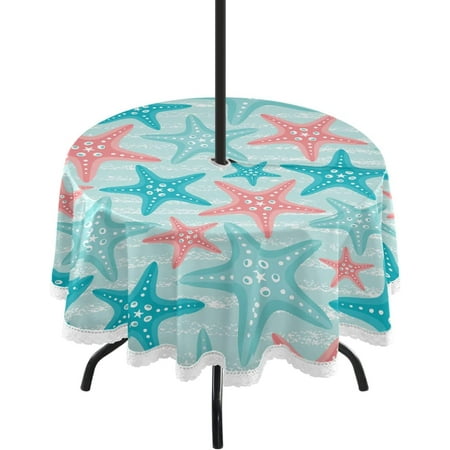 

SKYSONIC Sea Starfish Round Tablecloth 60 Waterproof Spillproof Polyester Fabric Table Cover with Zipper Umbrella Hole for Outdoor Patio Garden Dining Party