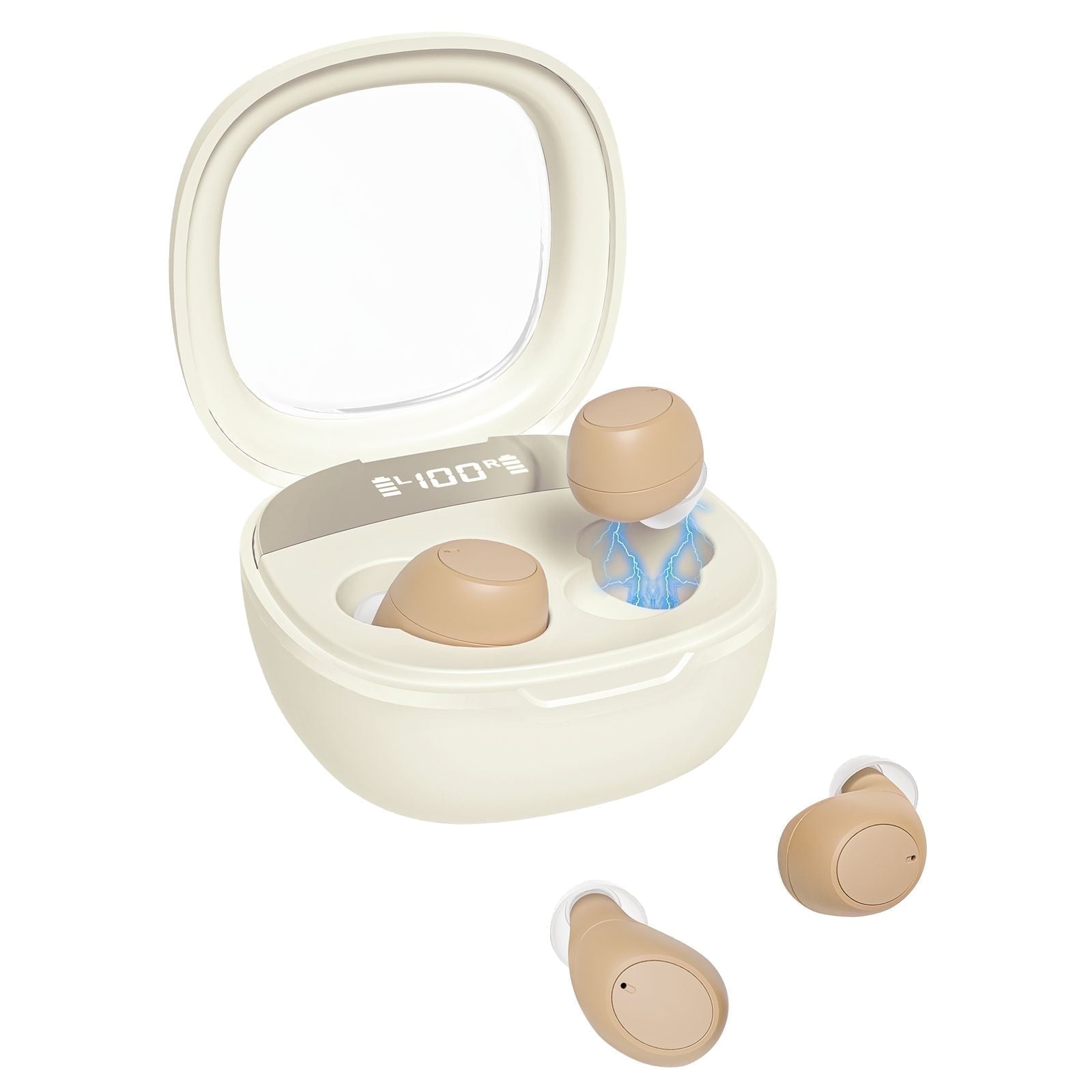 AuyeeSnc Rechargeable Hearing Aids Super Mini True OTC Digital Chip,Big Button,LED Display, Invisible,Auto On/Off
