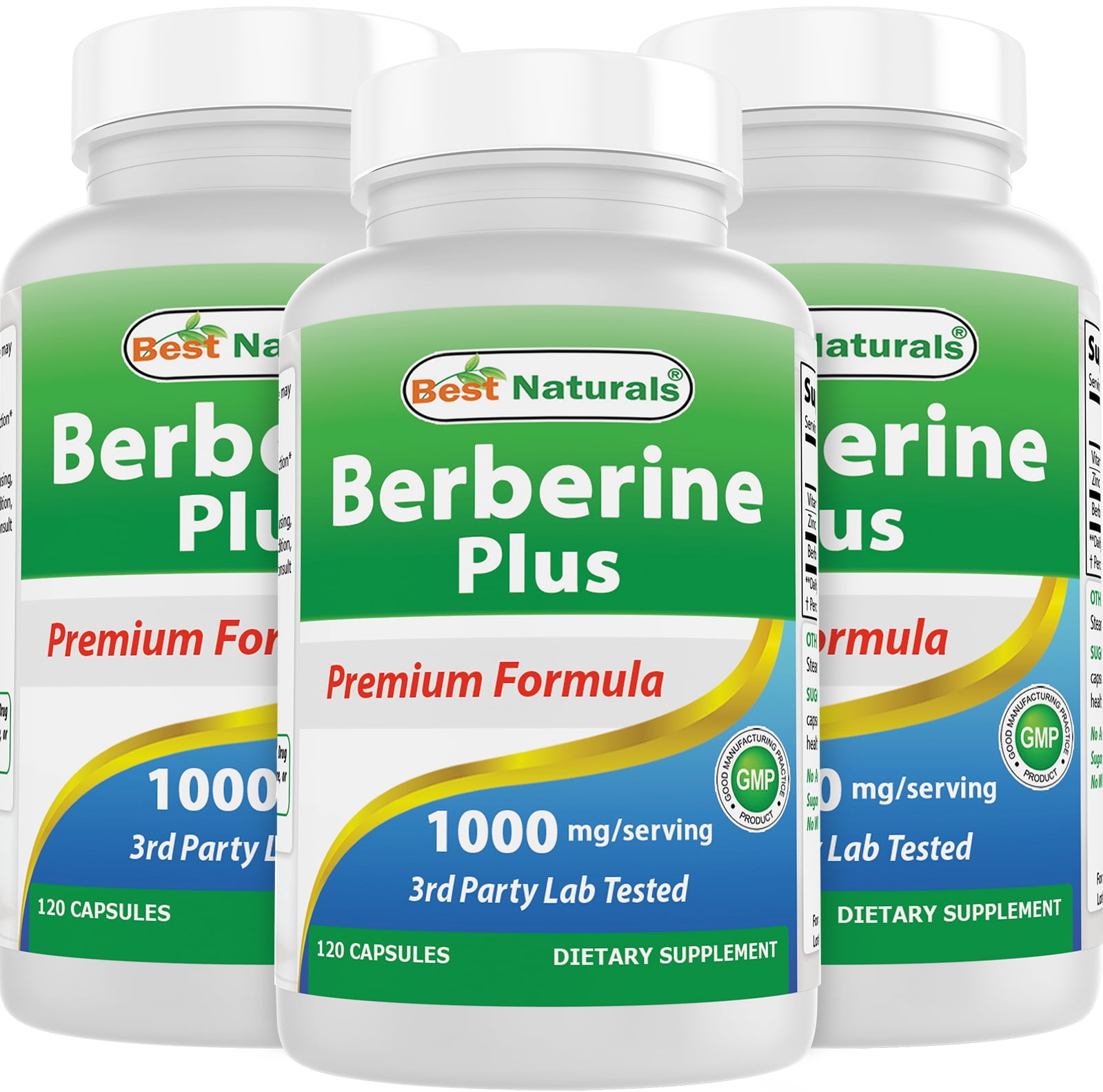 3 Pack Best Naturals Berberine Plus 1000 mg per serving 120 Capsules Berberine for Healthy