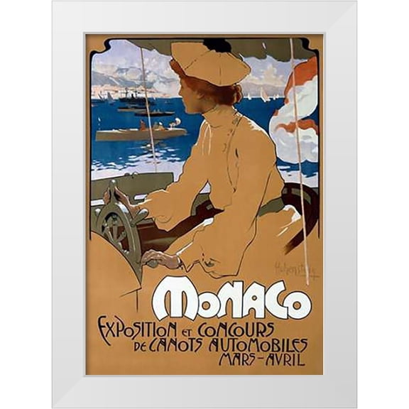 Hohenstein, Adolfo 11x14 White Modern Wood Framed Museum Art Print Titled - Monaco/ExVintageition de Canots Automobiles