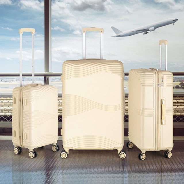 Hikolayae Aden Collection Hardside Spinner Luggage Sets in Beige, 3 Piece - TSA Lock