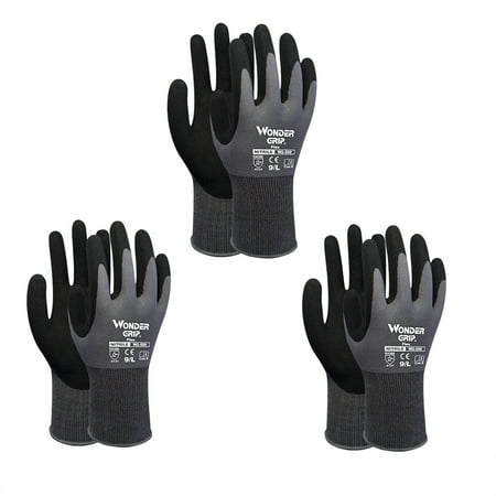 

3-Pairs Nitrile Impregnated Work Gloves Safety Gloves for Gardening Maintenance Warehouse for Men and Women (Black Gray L)