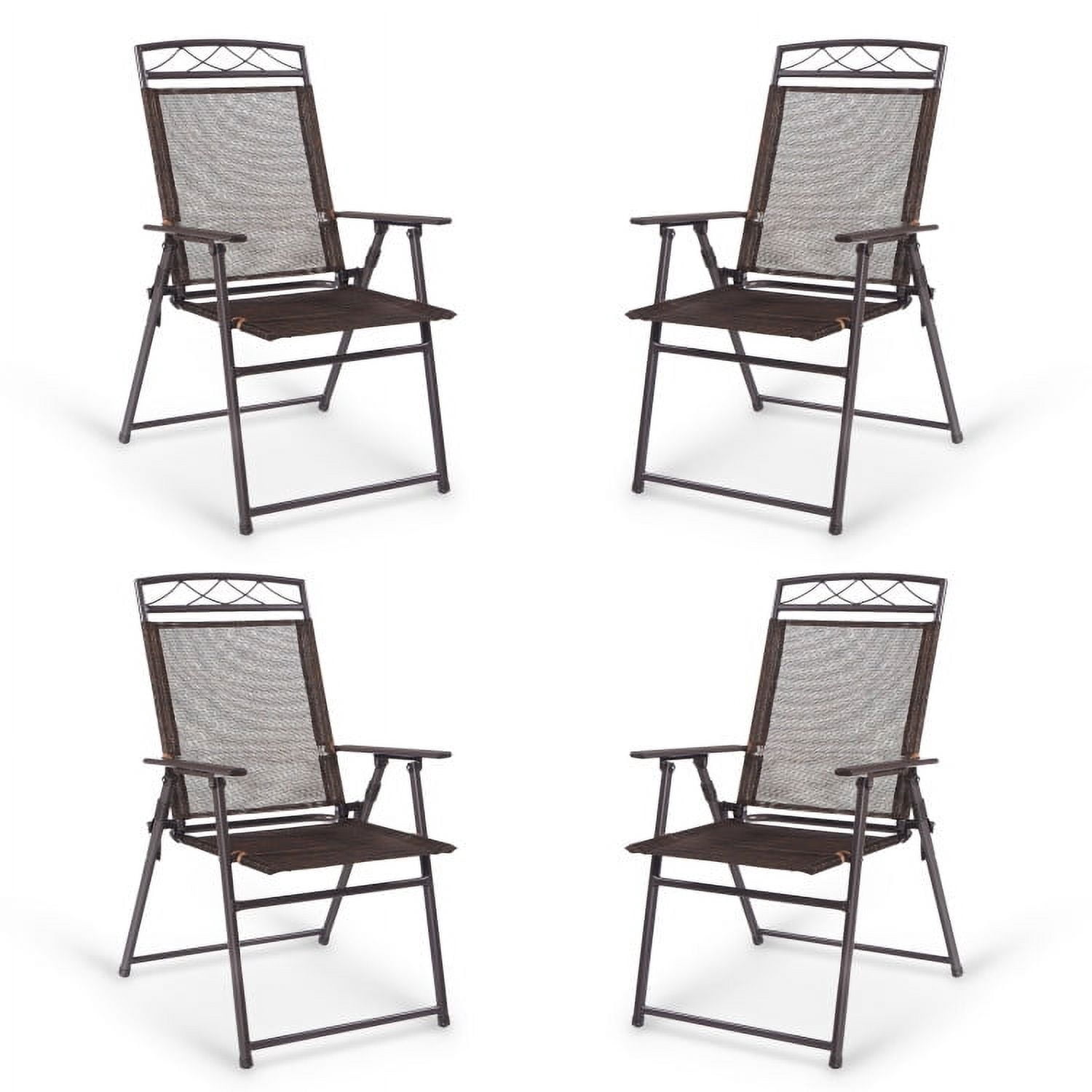 GVN Set of 4 Patio Folding Sling Chairs Steel Camping Deck, Outdoor Furniture Chairs for Backyard, Porch, Garden, Poolside