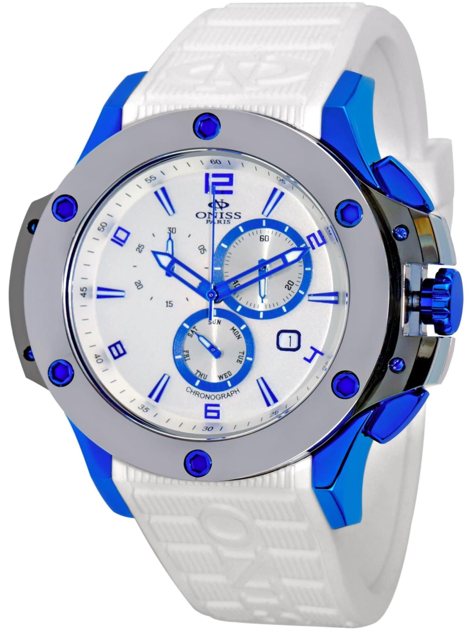 Oniss Paris Oniss Men's Bold GT 52mm White Silicone Band Steel Case