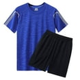 thumbnail image 2 of JIANJIA Mens Pajama Sets Summer Solid Color Quick Drying Round Neck Short Sleeve Shirt Tops And Shorts Running Sports Casual Two Piece Sleepwear Daily-Wear,Blue,XXL, 2 of 7