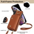 thumbnail image 2 of ShellTech for iPhone X/XS Case with Card Holder and Strap - Zipper Pocket,Crossbody Lanyard Strap,Credit Card Holder,Stand Ring,Cute Phone Wallet Case for Women,Brown, 2 of 10