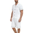 thumbnail image 5 of ANLIQI 100% Cotton Mens Pajamas Set Shorts Button Down Sleepwear Short Sleeve Nightwear Summer Pjs with Pockets (White,L), 5 of 6