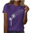 thumbnail image 2 of Womens Blouse Plus Size Short Sleeve Round Neck Print Out Blouse T-Shirt Purple XL, 2 of 4
