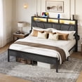 thumbnail image 4 of Queen Size Bed Frame With Upholstered Headboard & Storage Drawers, Platform Bed With Led Lights & Charging Station, Black, 4 of 11