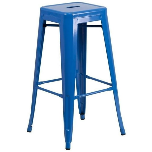 Bowery Hill Metal 30'' Backless Bar Stool in Blue