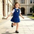 thumbnail image 2 of WAYUTE Girls 3 Piece School Uniform Outfit Sleeveless Button Front Vest and Pleated Skirt with Bow Tie Kids Formal Clothing Set Casual Daily Wear,Blue,Size 12-18 M, 2 of 5