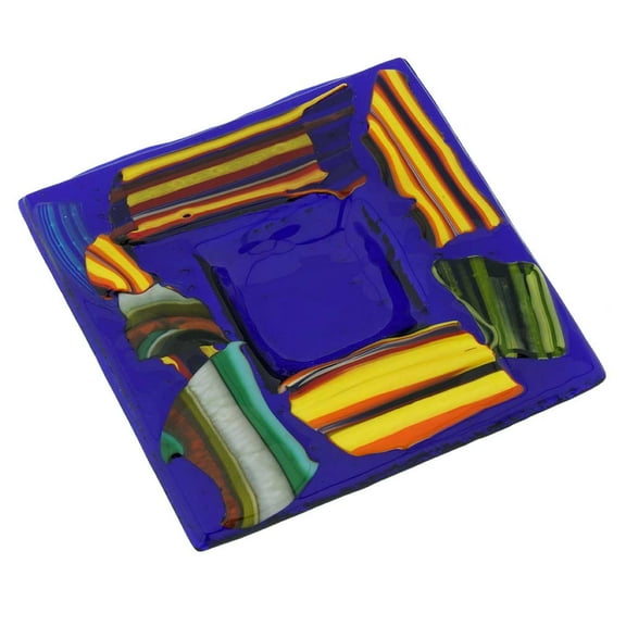 GlassOfVenice Murano Glass Square Decorative Plate - Blue