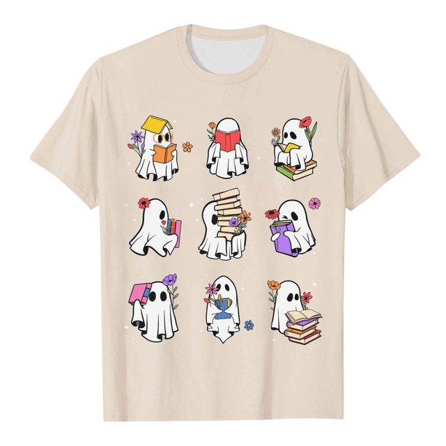 T-Shirt de Lecture Mignon pour Dames d'Halloween, Manches Courtes, Décontracté, Intéressant, Généreux