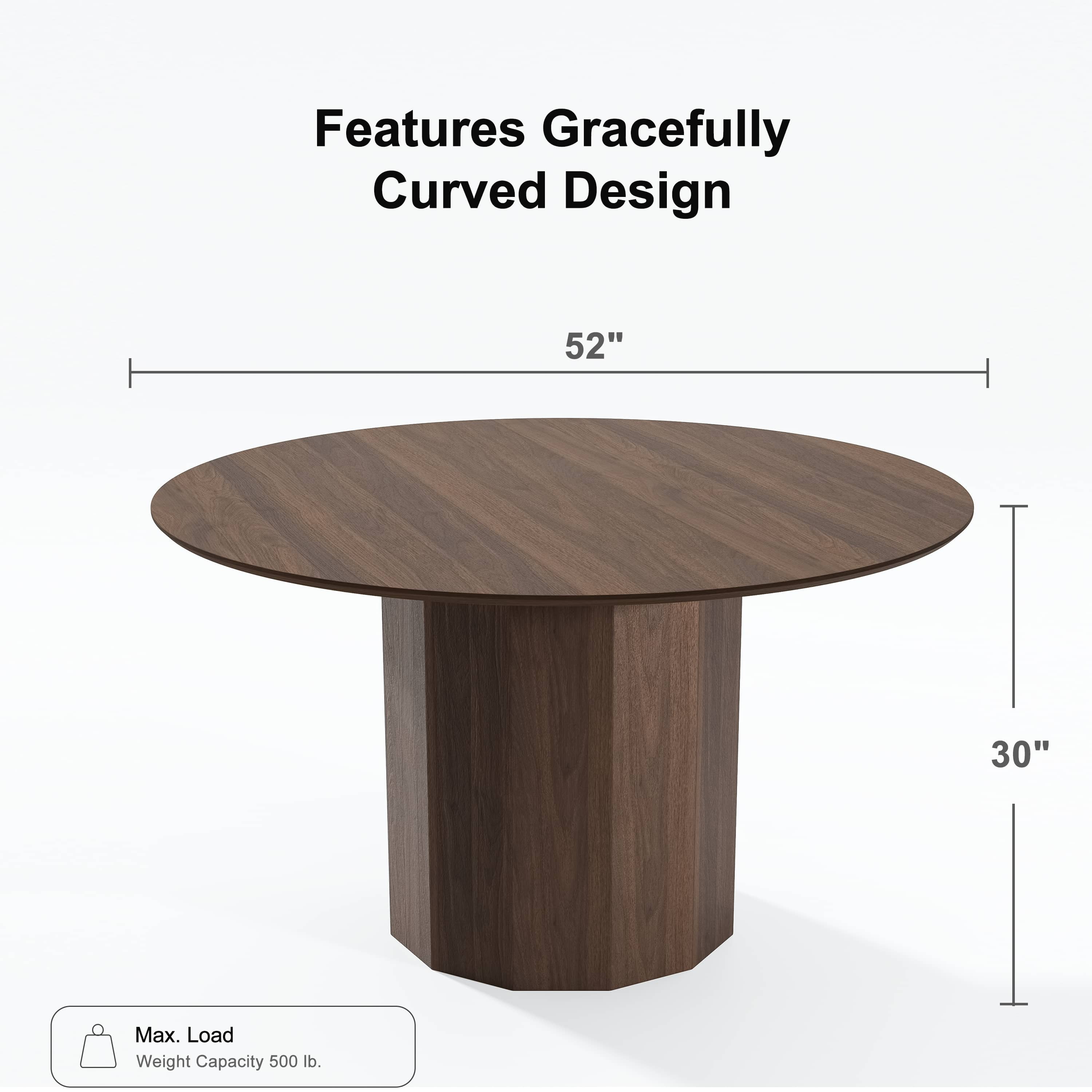 MAYEERTY 52" Mid-Century Wooden Round Dining Table for Dining Room Kitchen, Walnut