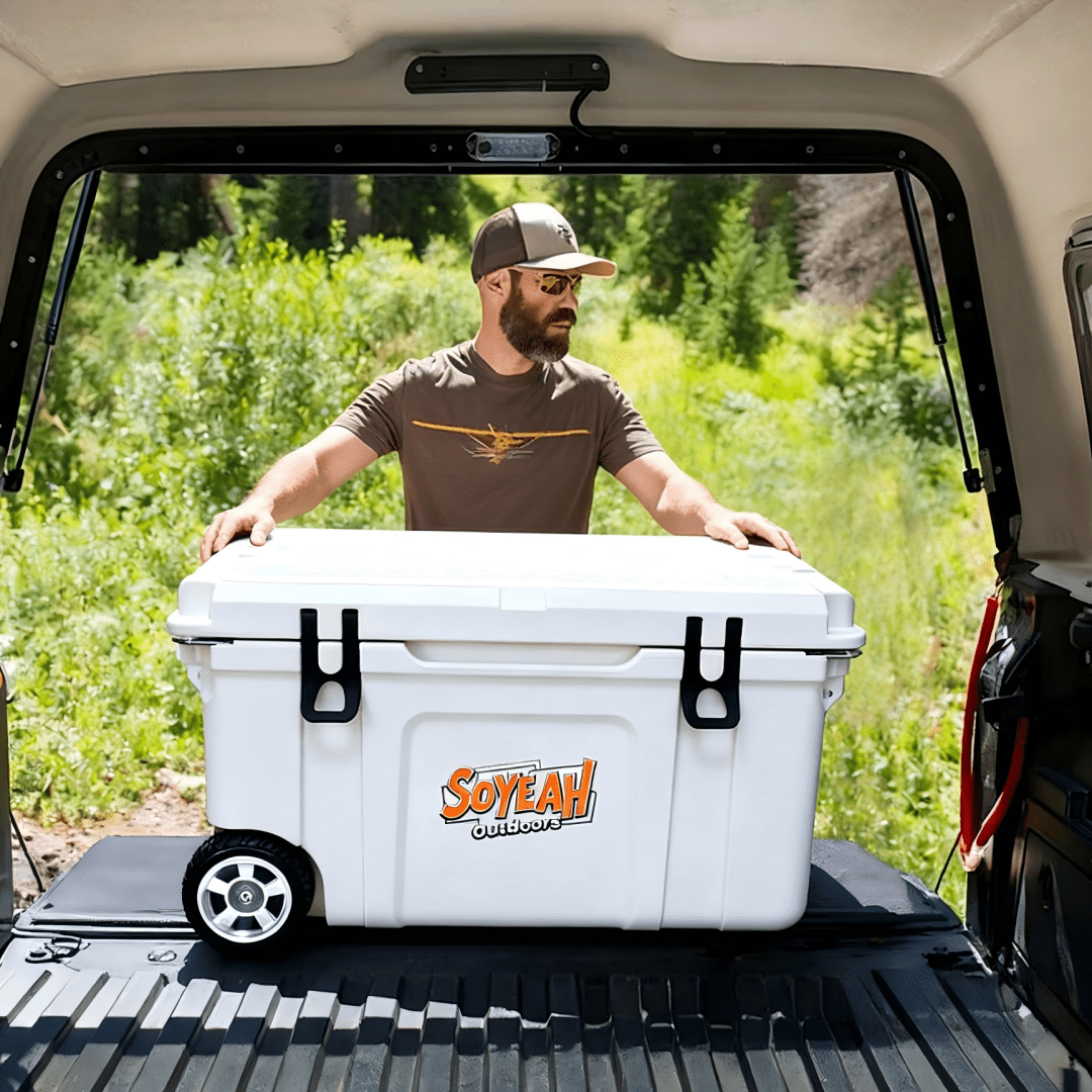 55QT Wheeled Cooler with Food-Grade Liner & Dual-Purpose Hot & Cold for Family Camping Trip/Outdoor Party (White)