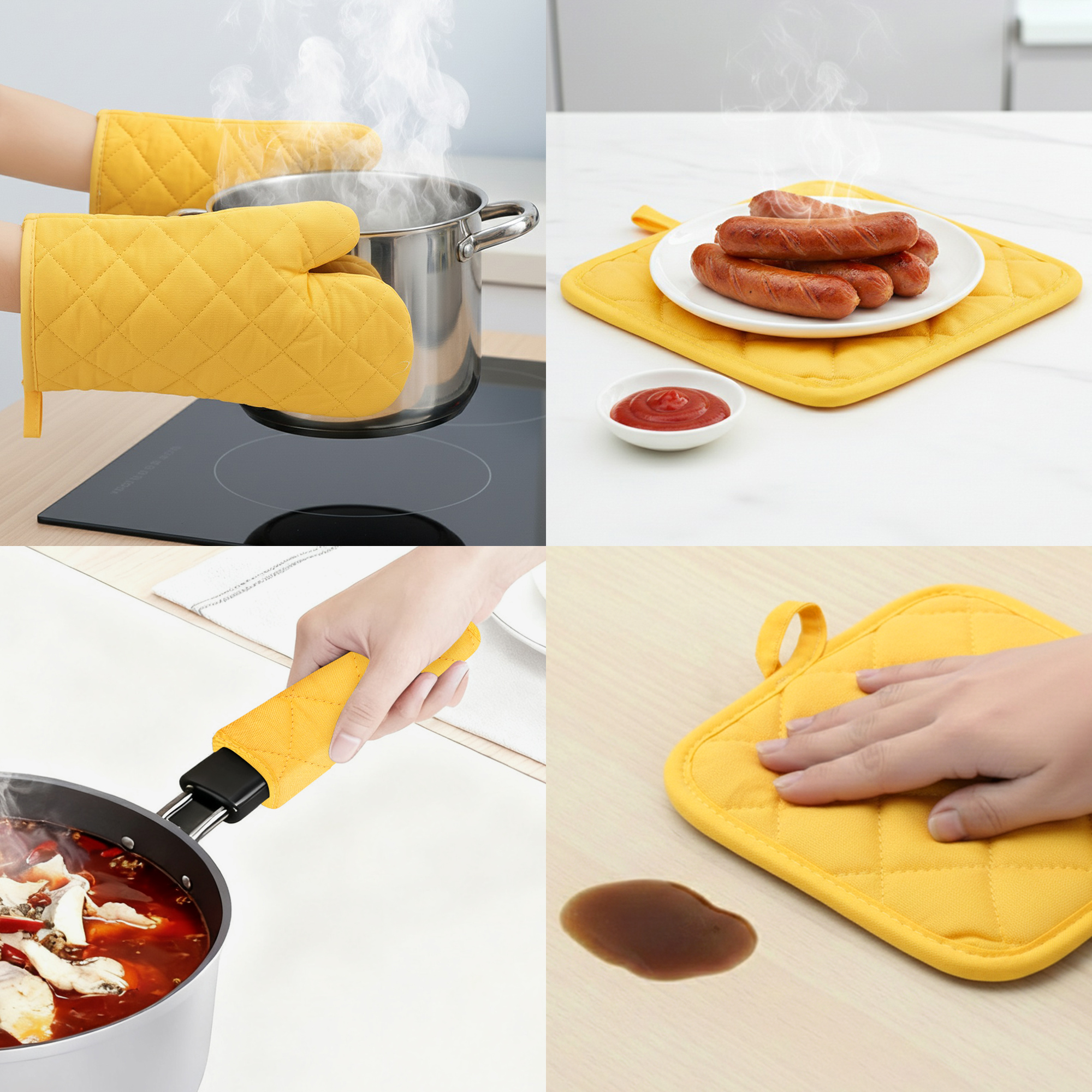 Unique Bargains Pot Holders Heat Resistant Kitchen Gloves Yellow 4.7x13.8inch