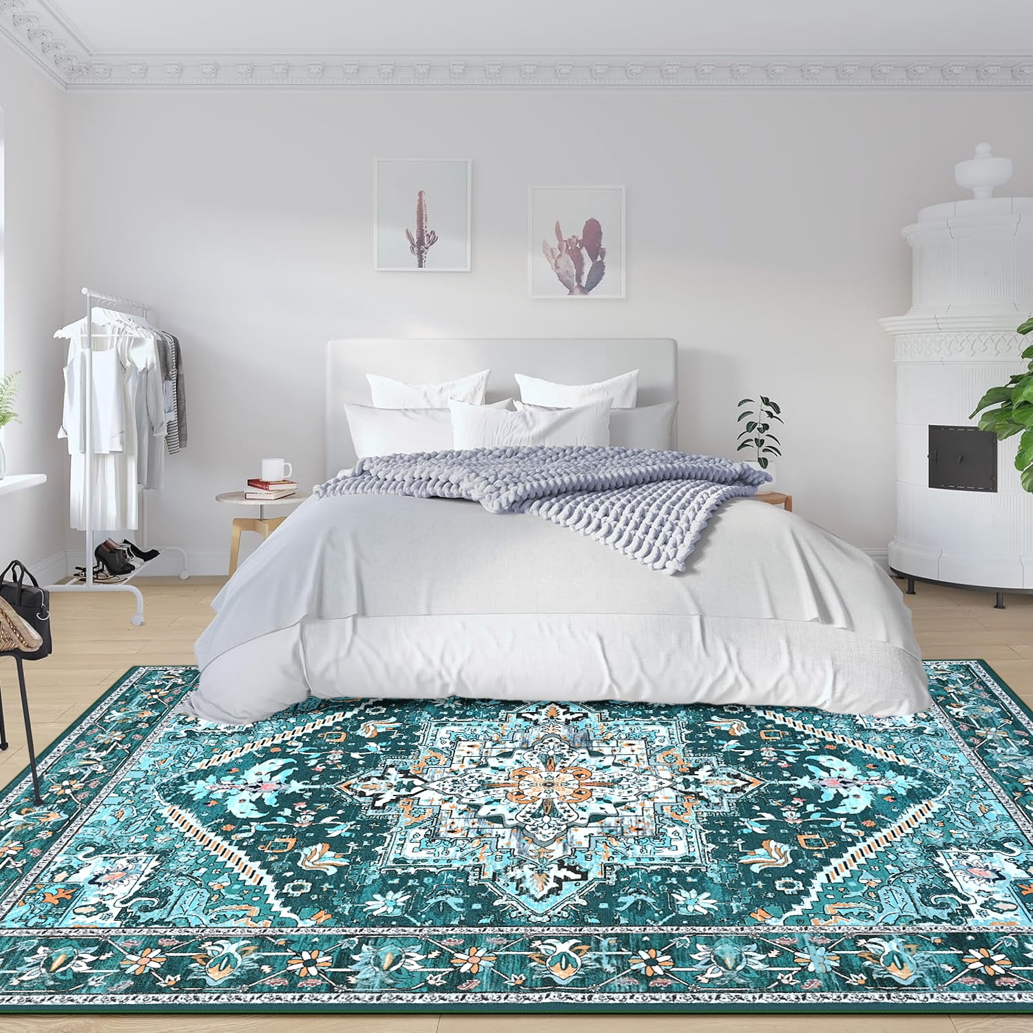 Lochas Vintage Floral Rugs Soft Accent Area Rug Low-Pile Carpet for Living Room Bedroom Home Decor,8'x10',Green