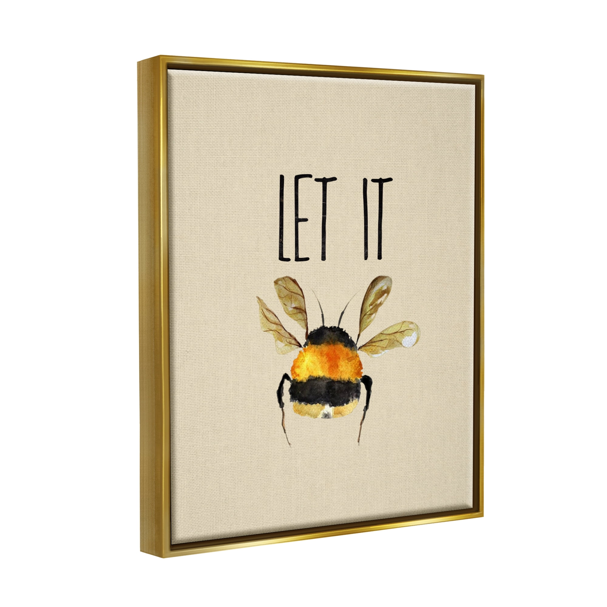 Stupell Industries Let It Bee Insect Animals & Insects Painting Gold Floater Framed Canvas Art Print Wall Art, 17 x 21