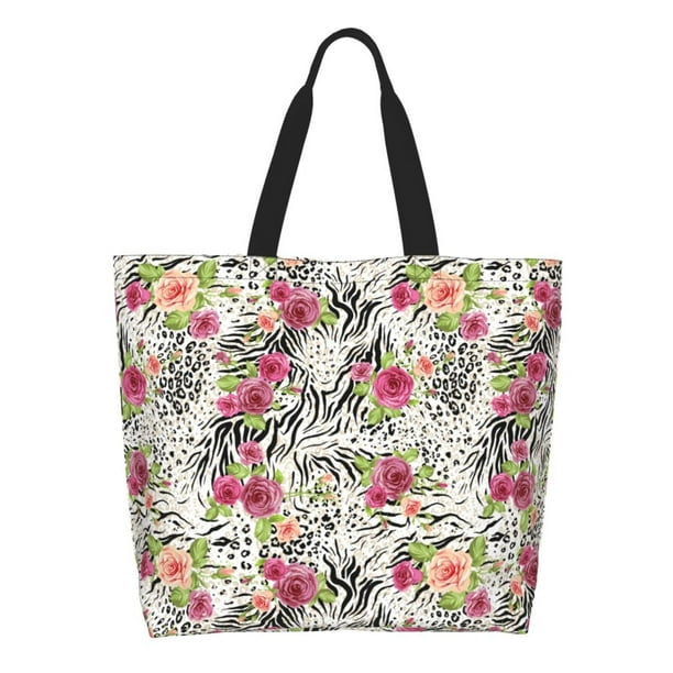 Easygdp Roses Mixed Zebra Bolsas Tote para Mujer, Bolsos de Hombro para Viaje, Bolsos de Mano de Gran Capacidad para Compras y Trabajo