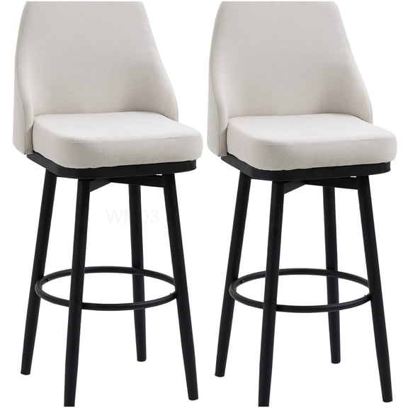 Modern Swivel Bar Stools Set of 2 with Back, Cream White Upholstered Seats and Steel Footrest for Kitchen Island