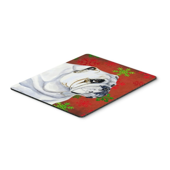 Carolines Treasures LH9319MP "Bulldog English Red and Green Snowflakes Holiday Christmas Mouse Pad Hot Pad or Trivet"