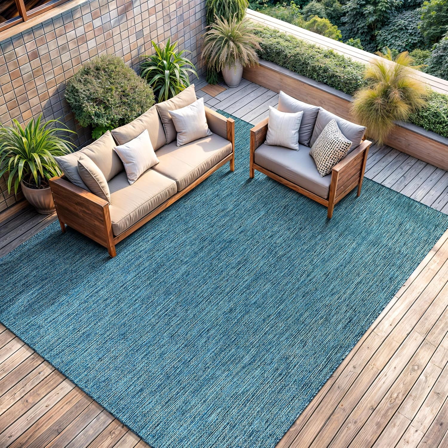 CAMILSON Solid Washable Waterproof Outdoor Indoor Area Rug Gray 5x7