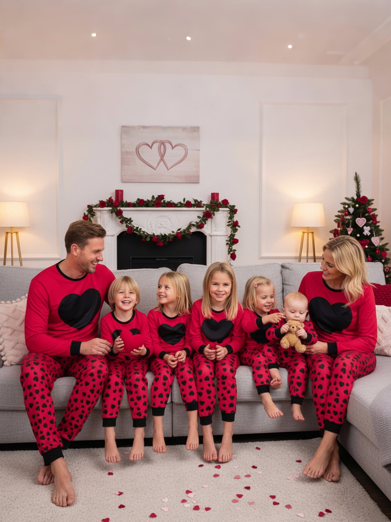 Valentines Day Matching Family Pajamas Set Love Heart Pattern Family Matching Outfits