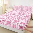 thumbnail image 3 of Manfei Pink Princess Bowtie Fitted Sheet Full,Cute Pink Loves Pattern Bed Set,3pcs,1 Fitted Sheet and 2 Pillowcases, 3 of 6