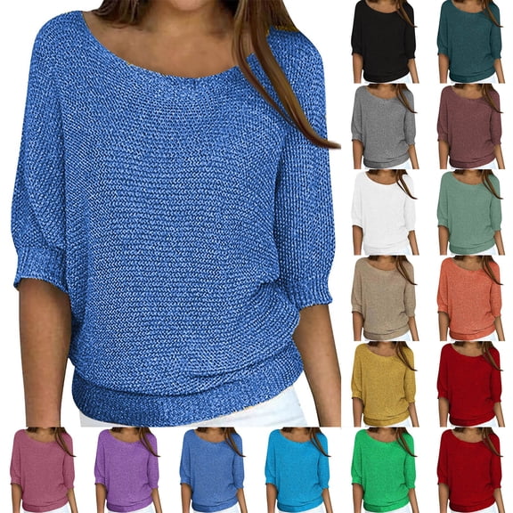 Women Summer Fall Lightweight Sweaters 3/4 Sleeve Loose Knit Pullover Elegant Work Tops Business Casual Outfits Orange 4XL