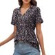 thumbnail image 1 of Gibobby Camiseta Powerblend con Cuello en V Tops verano para mujer, camisa manga corta con tinte corbata, camiseta con cuello en V, camisa suelta informal(Morado,M), 1 of 5