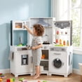 thumbnail image 3 of TLSUNNY Kids Corner Play Kitchen, Wooden Pretend Kitchen Playset W/ Washer, Range Hood W/ Lights & Sound, Stove, Ice Maker, Coffee Maker, Cutting Board, Gift for Boys Girls, 3 of 8