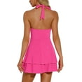 thumbnail image 3 of INSPIRE CHIC Halter Dress for Women's Party Deep V Neck Backless Layer Mini Dresses XS Hot Pink, 3 of 5