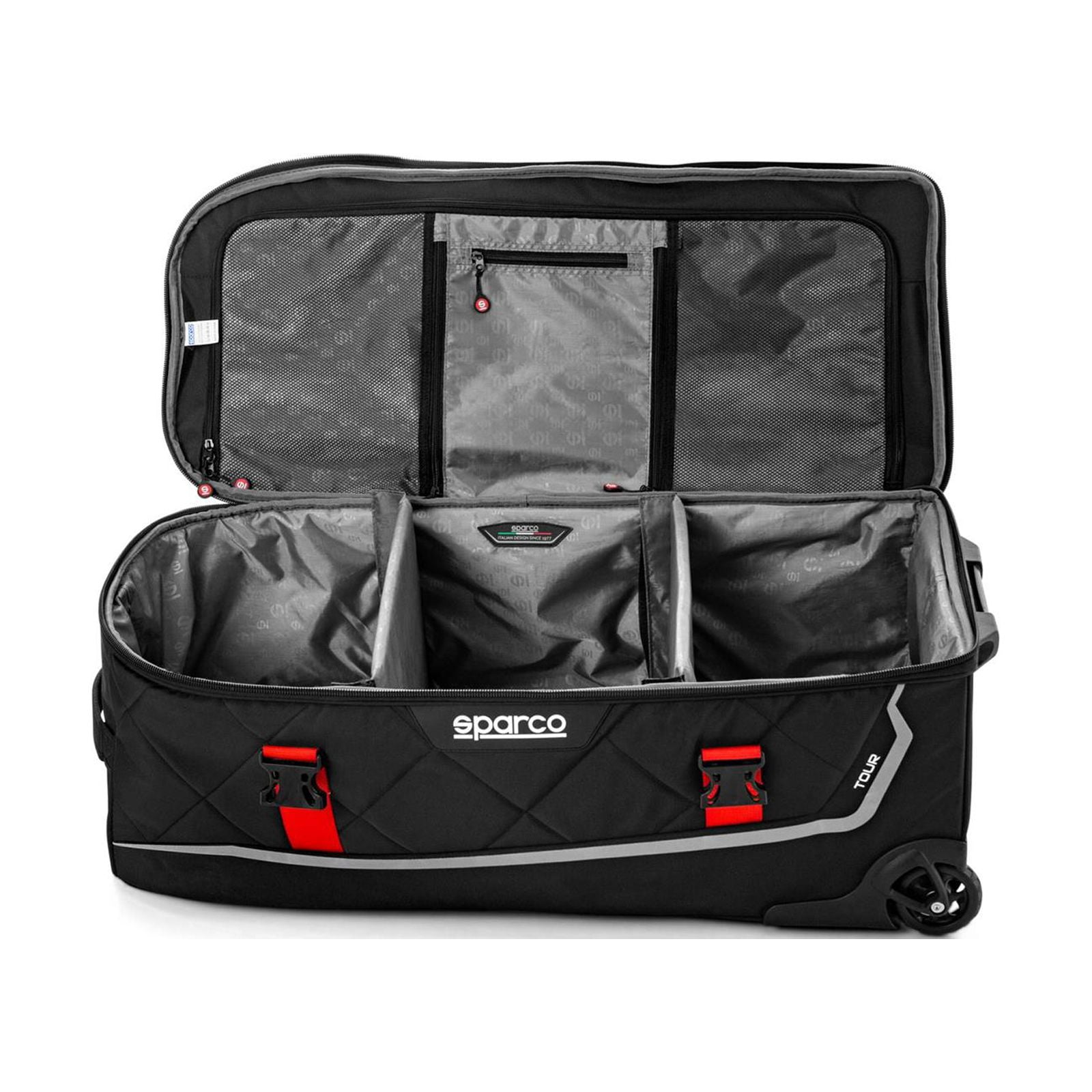 Sparco 016437NRRS Tour Rolling Duffel Bag, Black/Red