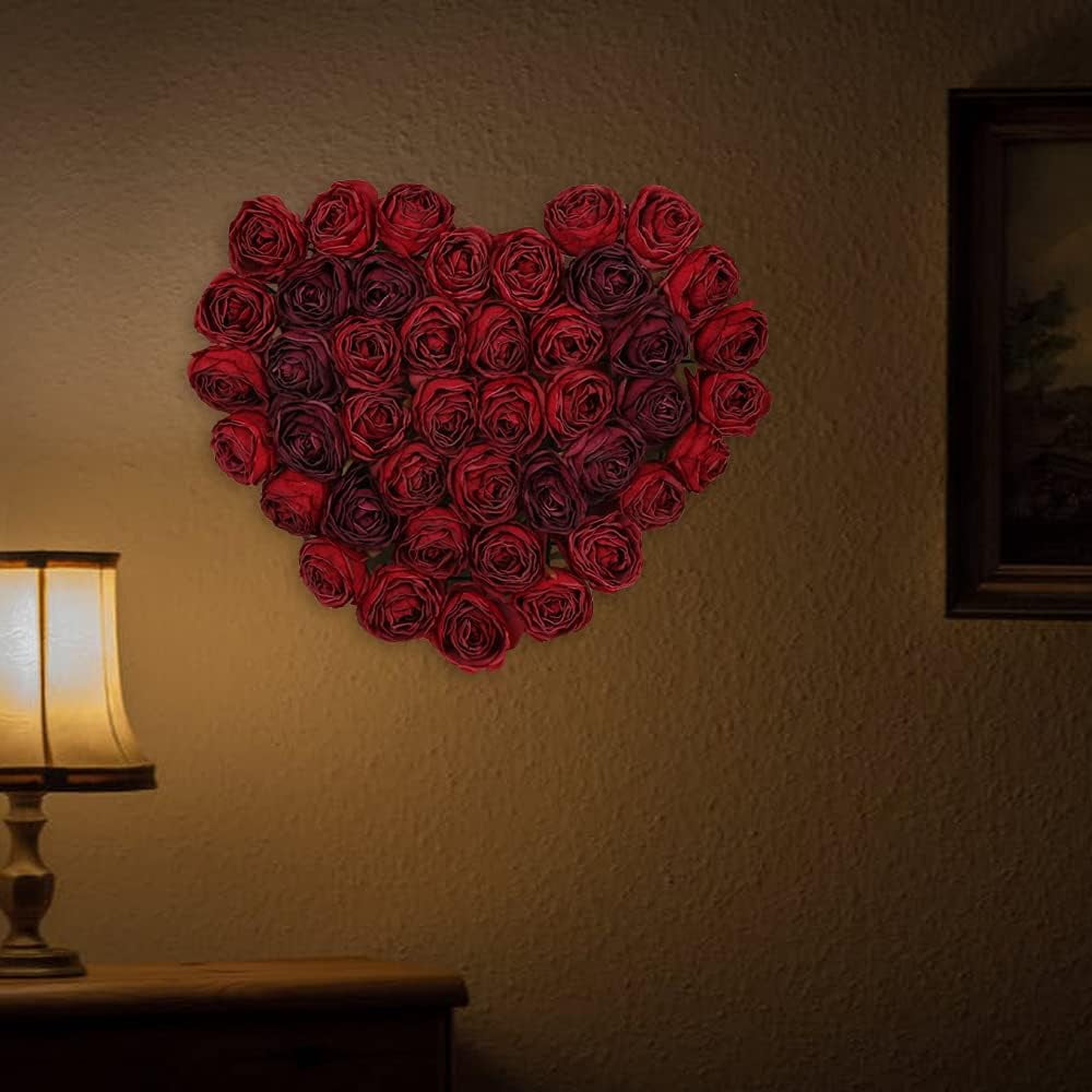 Red Roses Artificial Flowers Dark Red Silk Bulk Flower Heads Vingtage Dried Fake Flowers Artificial for Decoration Bridal Bouquets for Wedding Centerpiece Flower Wall Decor (Dark Red)