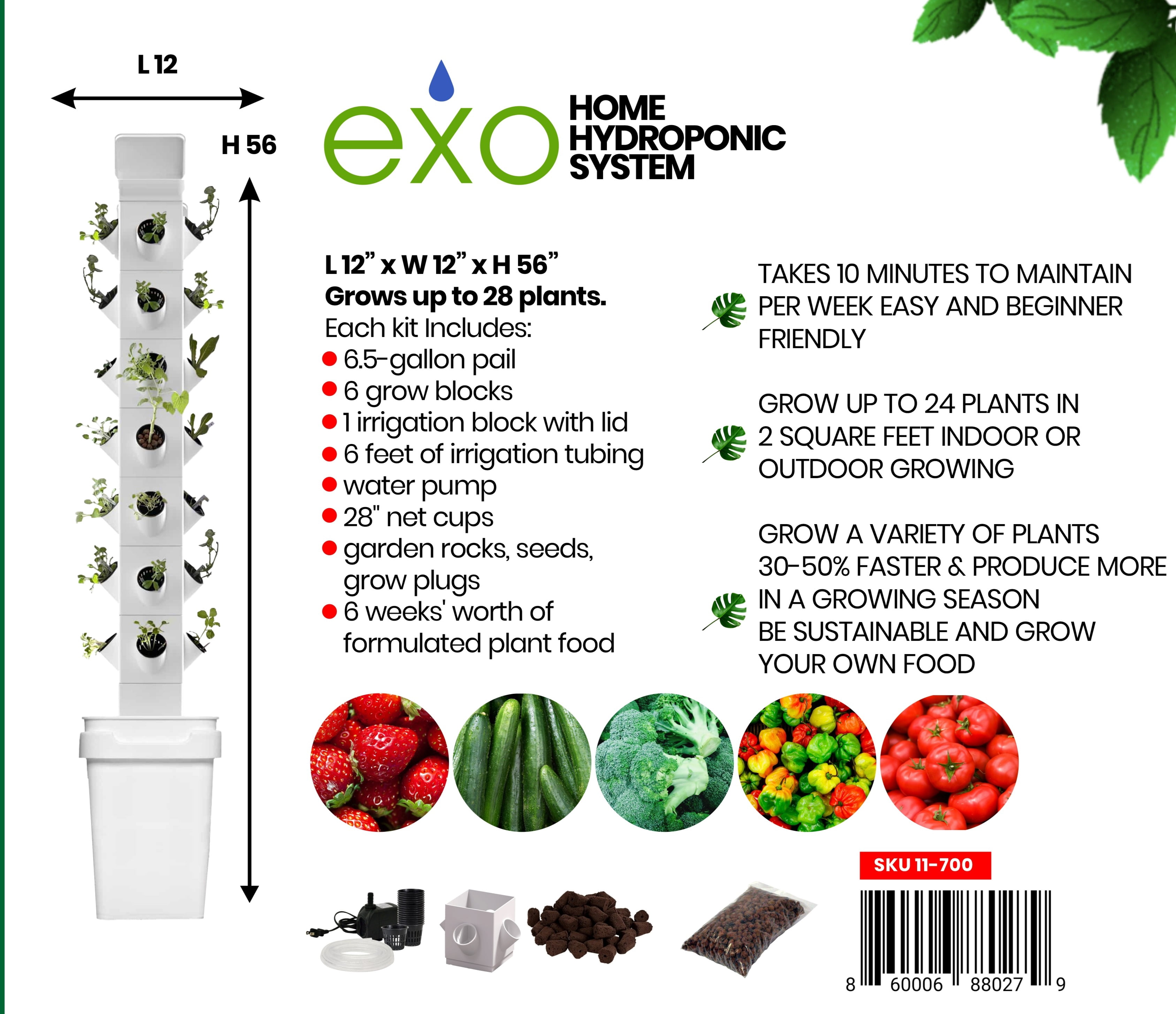Exo Hydroponics 7 Tier Vertical Garden Planter Tower, Vertical gardening Indoor/outdoor, 28 Stacking Garden Pots, Includes Irrigation Tubing & Water Pump, 100% Money Back Guarantee
