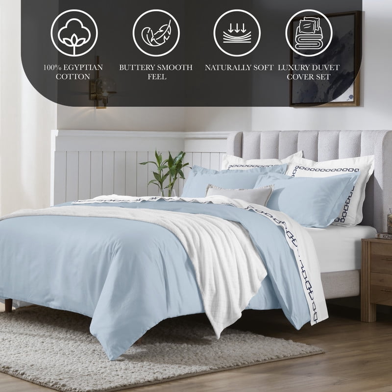 Superior 650 Thread Count Egyptian Cotton Duvet Cover Set, Baby Blue, Twin