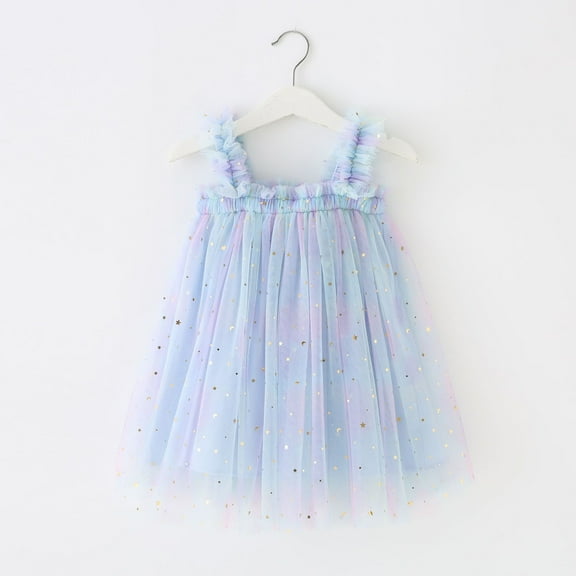 Cethrio Children Girls Summer Dress Nets Sequins Cute Blue Children's Clothing Size 18-24Months
