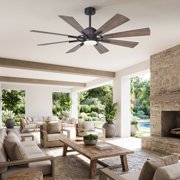Parrot Uncle 60 Farmhouse Windmill LED Ceiling Fan with Lights and Remote, 8-Blade Reversible Rustic Large Ceiling Fan for Living Room, Bronze