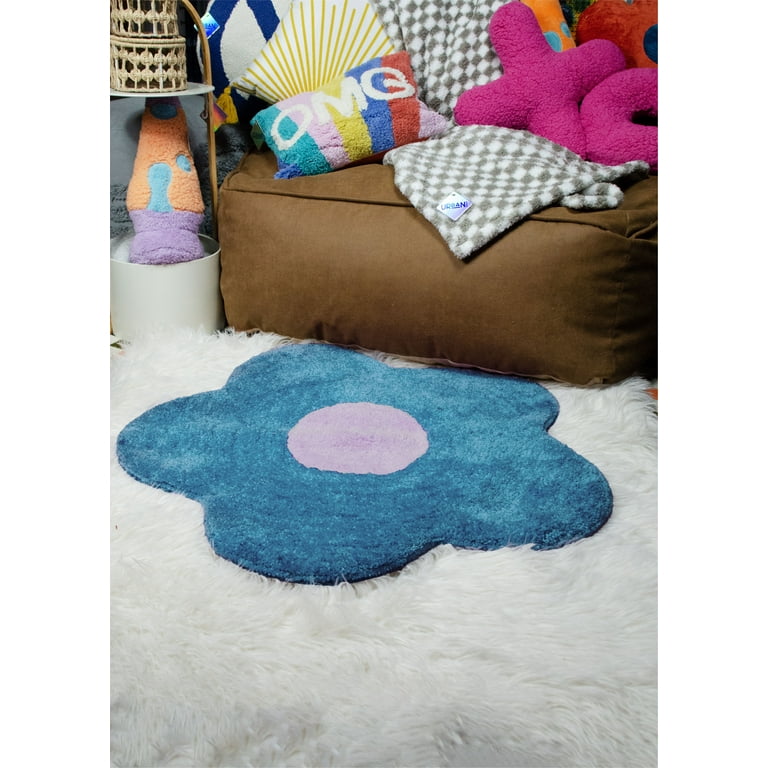 Urban Shop Daisy Flower Shape Accent Rug with Anti-Skid, Teal, 30 