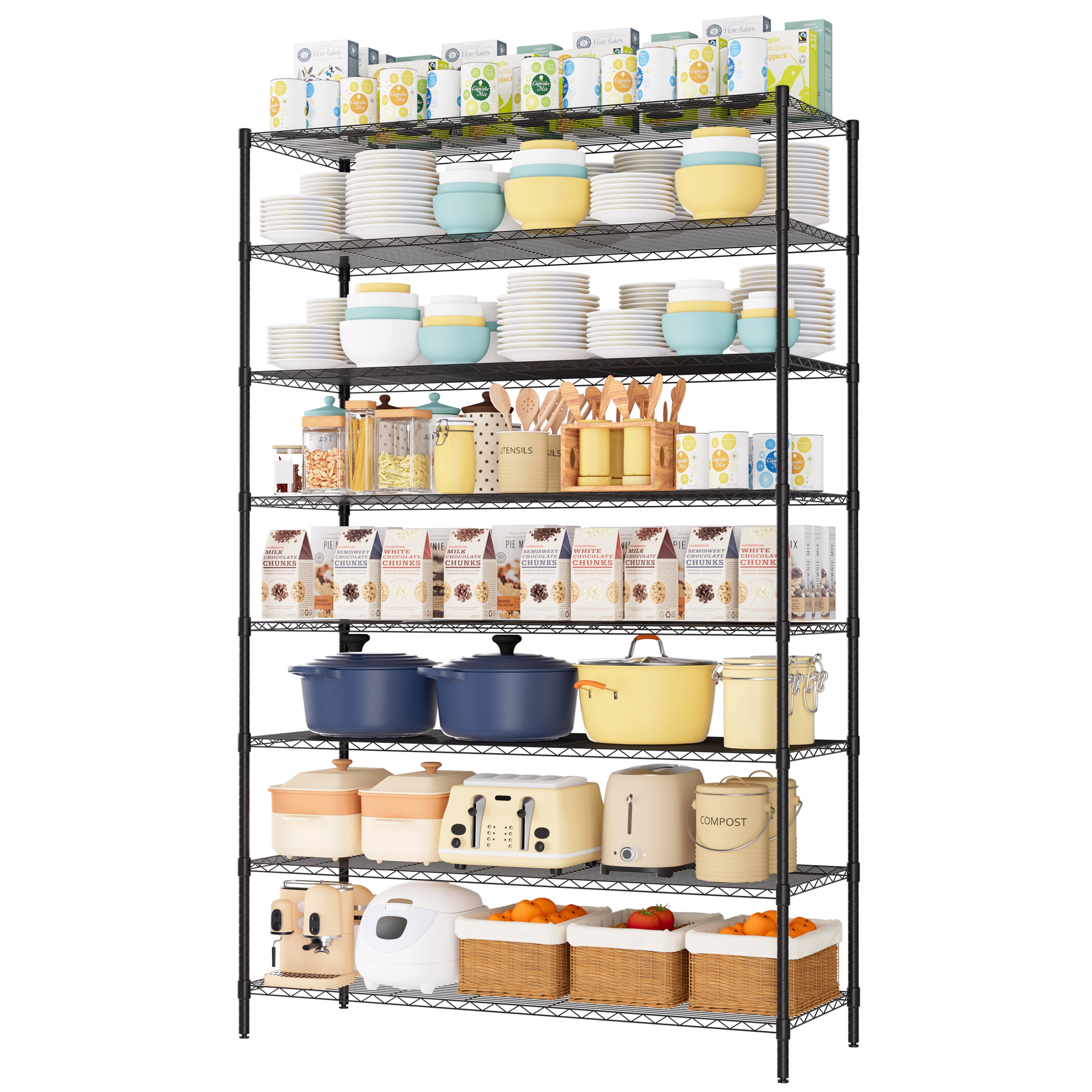 Finnhomy 4000LBS 8-Tier Wire Shelving Unit Adjustable Steel Wire Rack, 18x48x80.2 inches with 8 Shelves Metal Rack