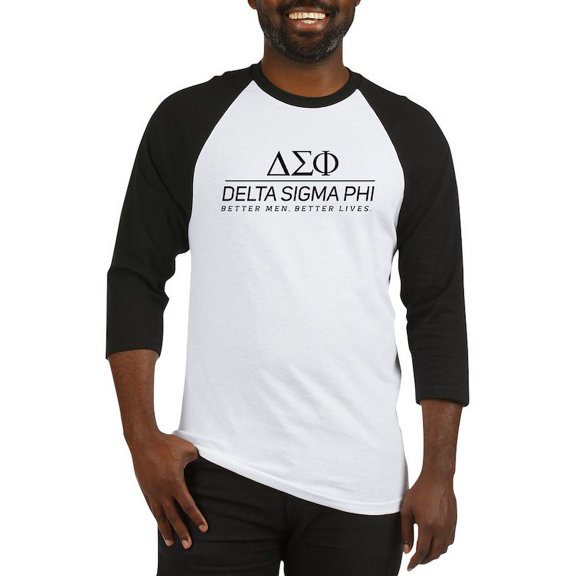 CafePress - Delta Sigma Phi Black Stacked Logo Baseball Jersey - Cotton Baseball Jersey, 3/4 Raglan Sleeve Shirt