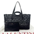 thumbnail image 3 of Pre-Owned Valentino Le Troisieme Mesh Canvas Tote Bag Black, 3 of 15