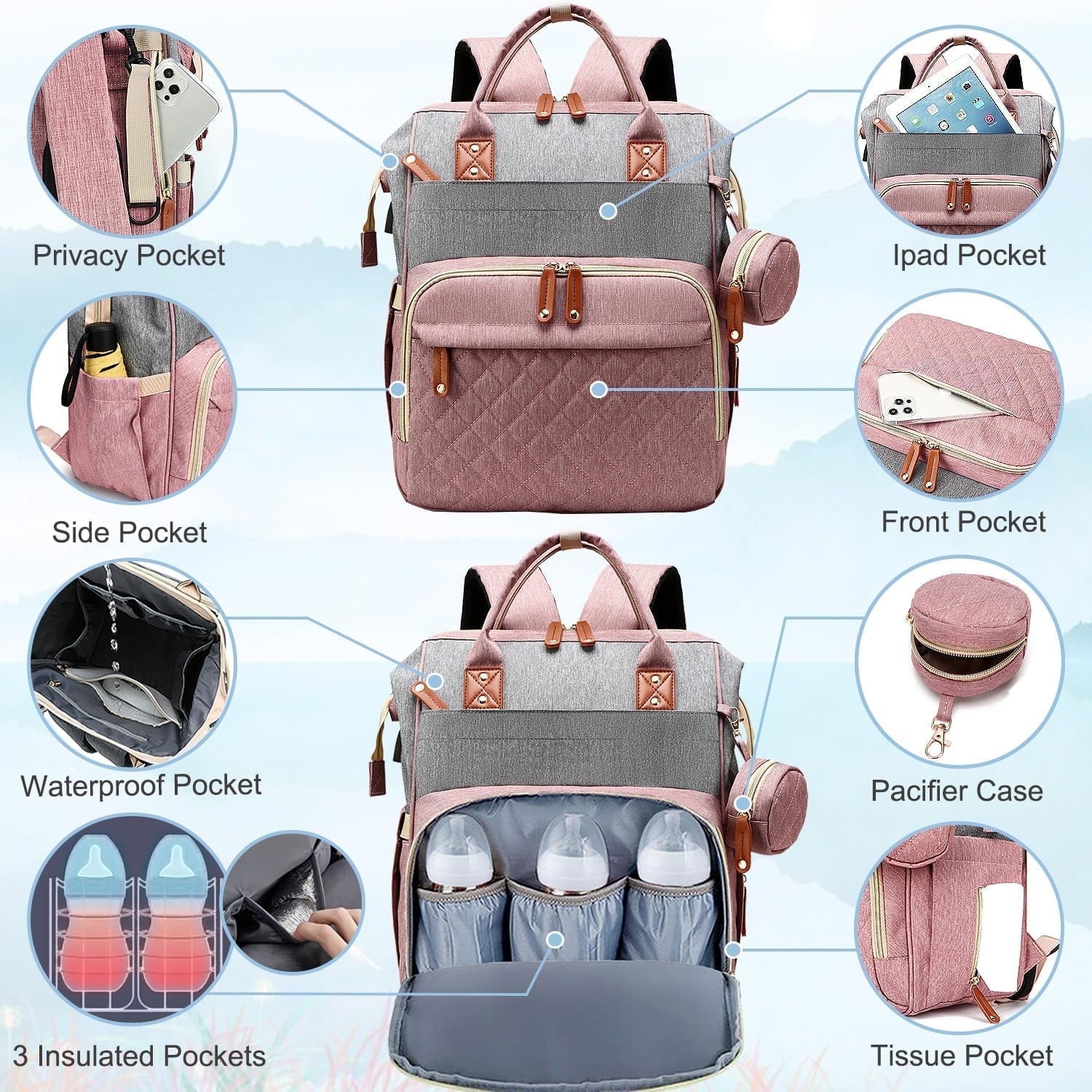 Morfone Baby Diaper Bag Backpack with USB Charging Port photo 3