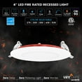 thumbnail image 4 of Luxrite 12-Pack 4 Inch Ultra Thin LED Fire Rated Recessed Lights, 5CCT, 800 Lumens, Dimmable, IC Rated, Wet Rated, ETL, 4 of 7