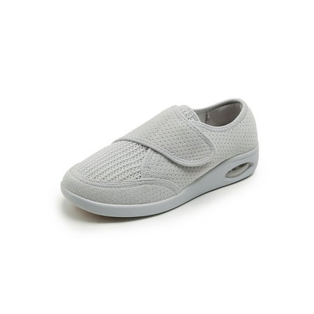 

SIMANLAN Womens Casual Shoes Adjustable Strap Walking Shoe Mesh Flats Women Magic Tape Sneakers Cushioning Gray 6.5