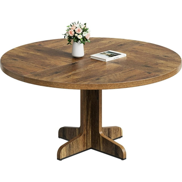 GloryStar Round Dining Table for 4, 47 Inches Dining Room Table with Wooden Base, Circle Kitchen Dinner Table for Dining Room, Kitchen, Living Room (Table Only)