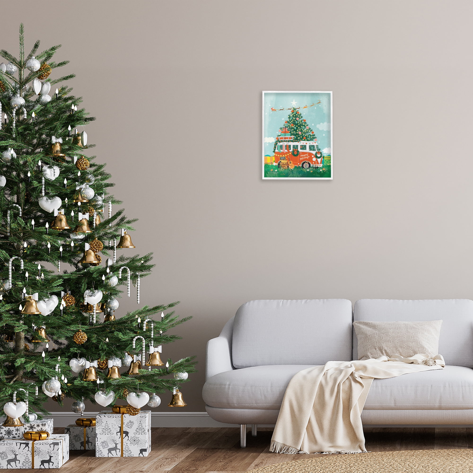 Stupell Industries Christmas Van Hangout Holiday Painting White Framed Art Prints Wall Art, 16 x 20