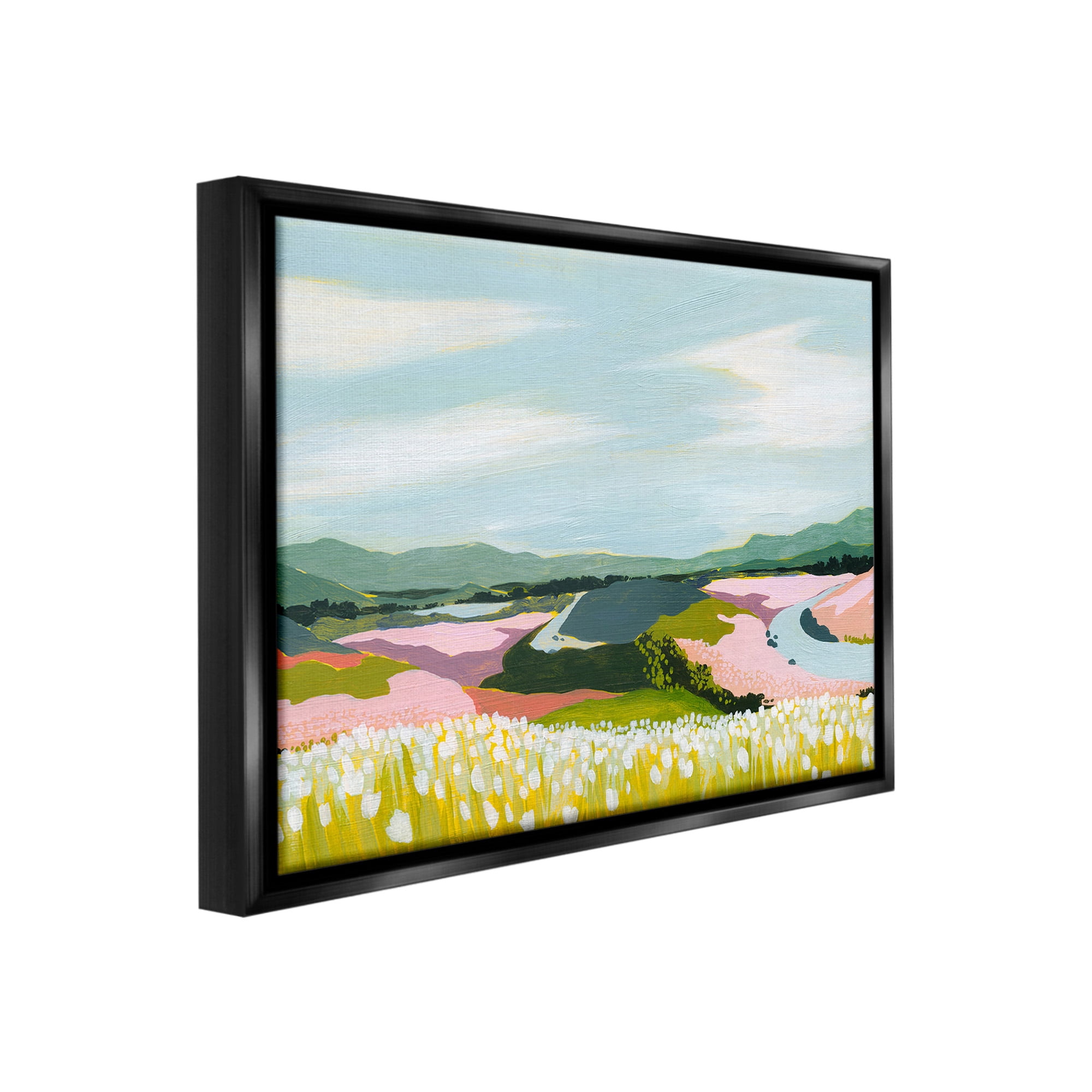 Stupell Industries Modern Mountain Stream Landscape Painting Black Floater Framed Canvas Art Print Wall Art, 21 x 17